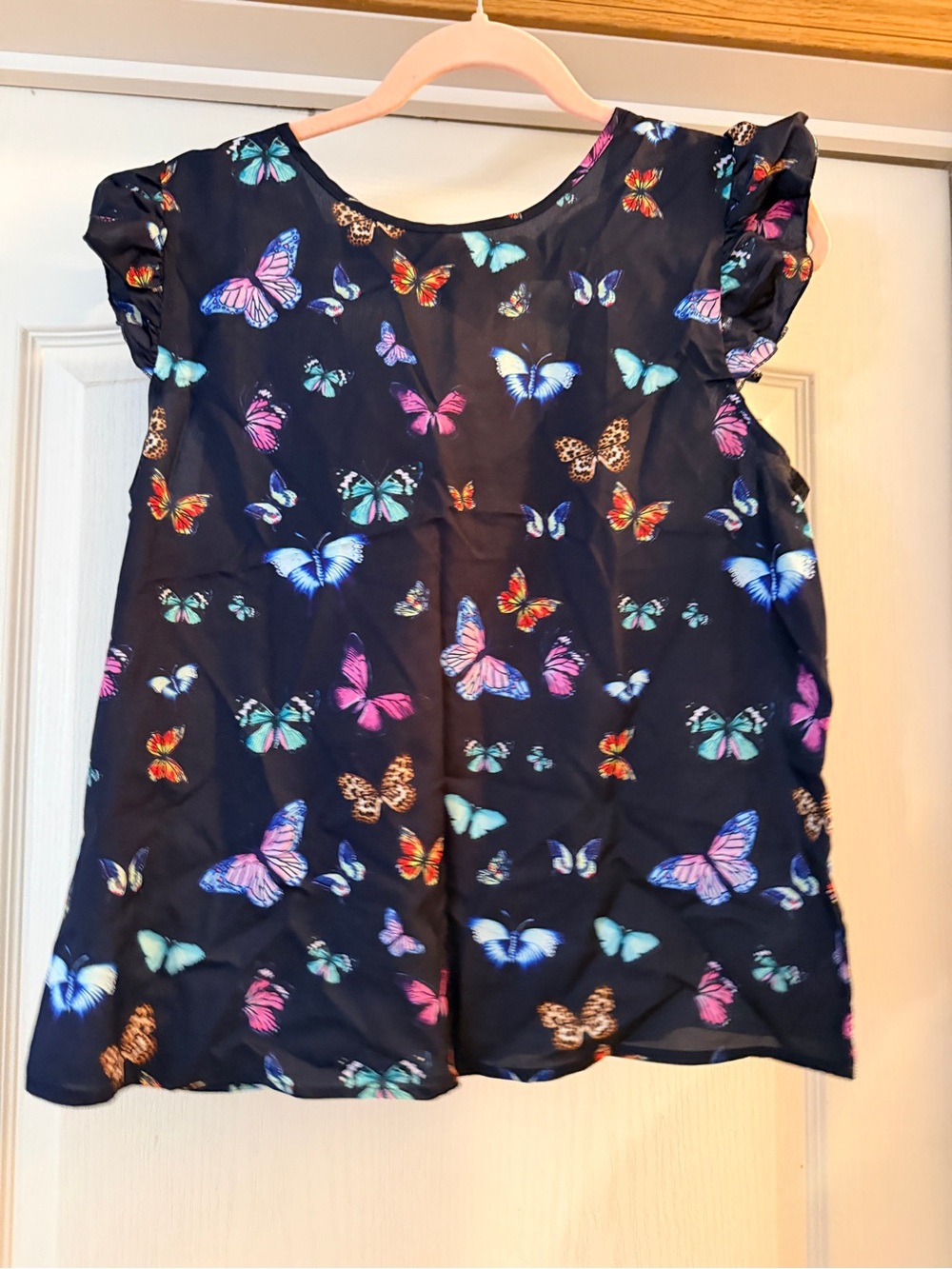 Women Navy Butterfly Print Short Sleeve Top